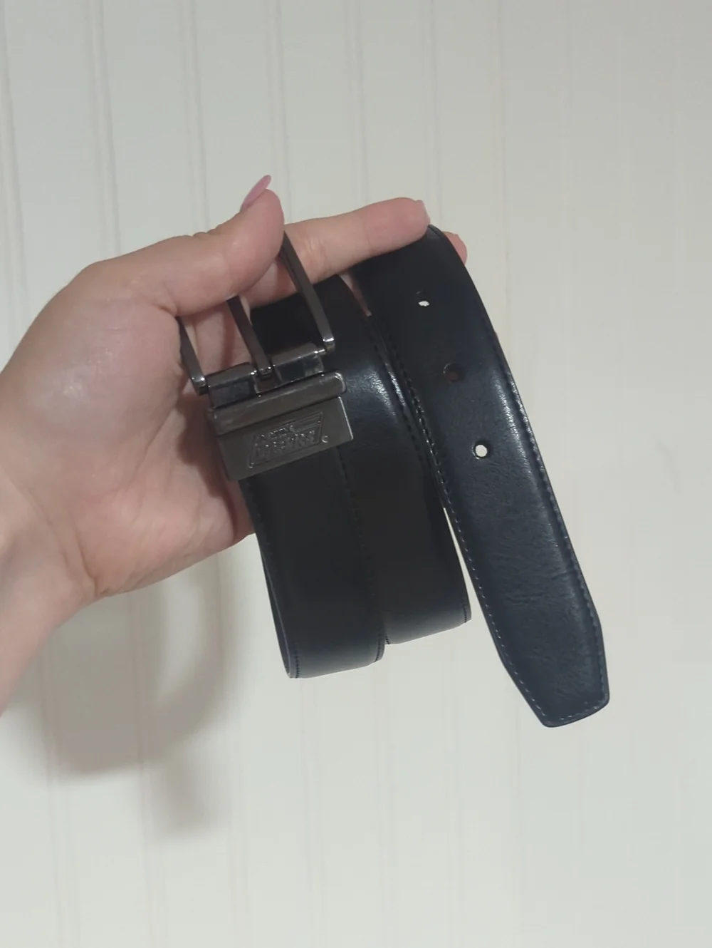 Dickies Black Men's Leather Belt with Brushed Metal Buckle Reversible 32